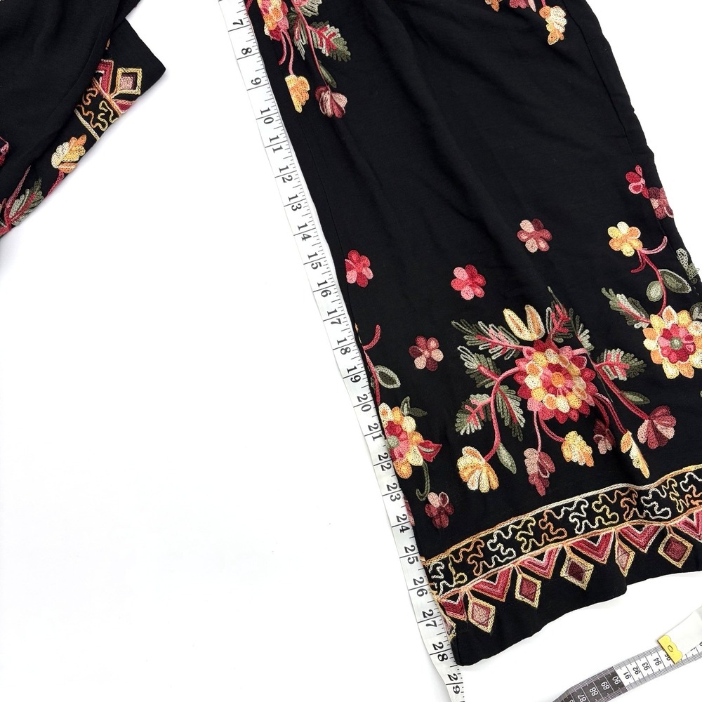Liv Los Angeles Anthropologie Embroidery Palazzo Pants Floral Boho Black PM - Picture 6 of 10
